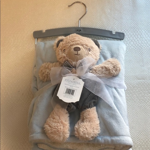 Other - Bear & baby blue fuzzy warm blanket